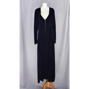 Harari Duster Womens Small Black Velvet Maxi Long Sleeve Button Front V Neck
